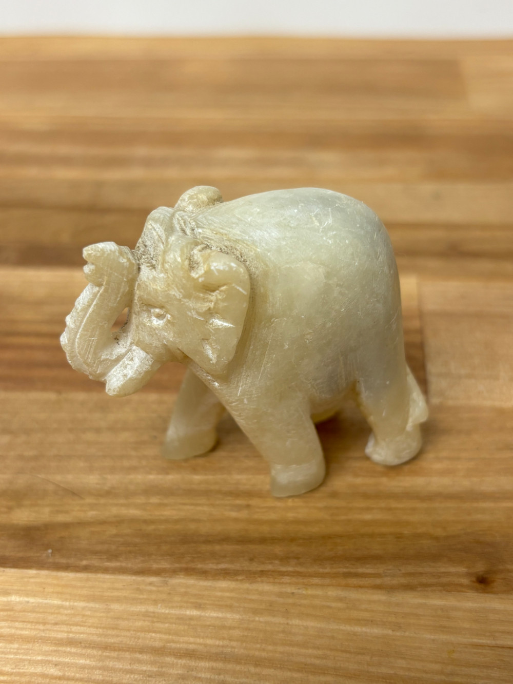 Vintage Hand Carved Stone Elephant Figurine – Raised Trunk