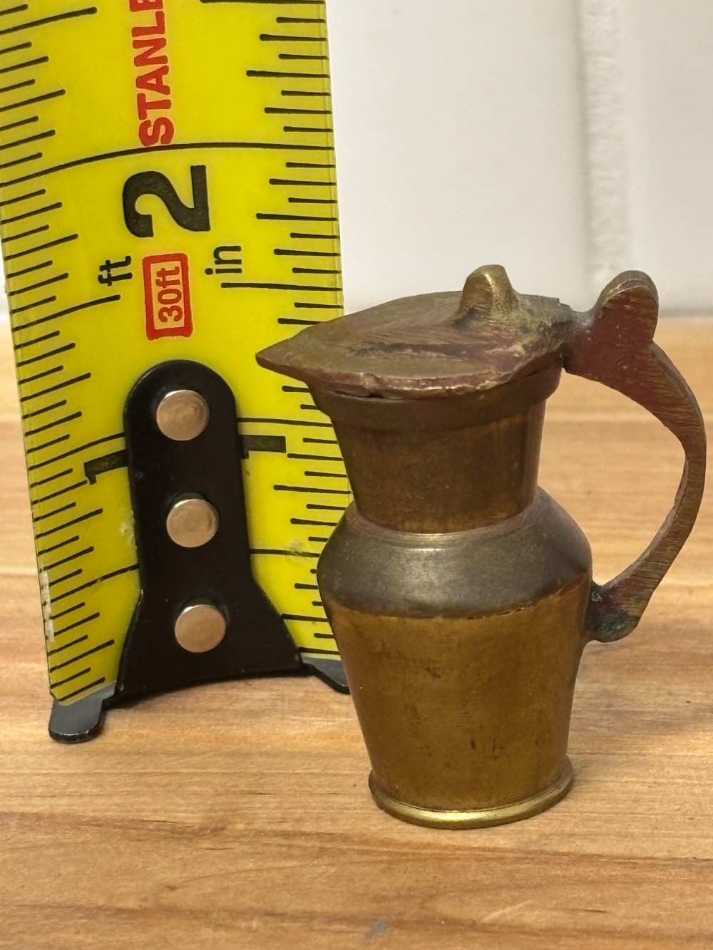 Miniature Vintage Brass Water Pitcher Ewer with Fixed Lid Made in India Dollhouse Decor