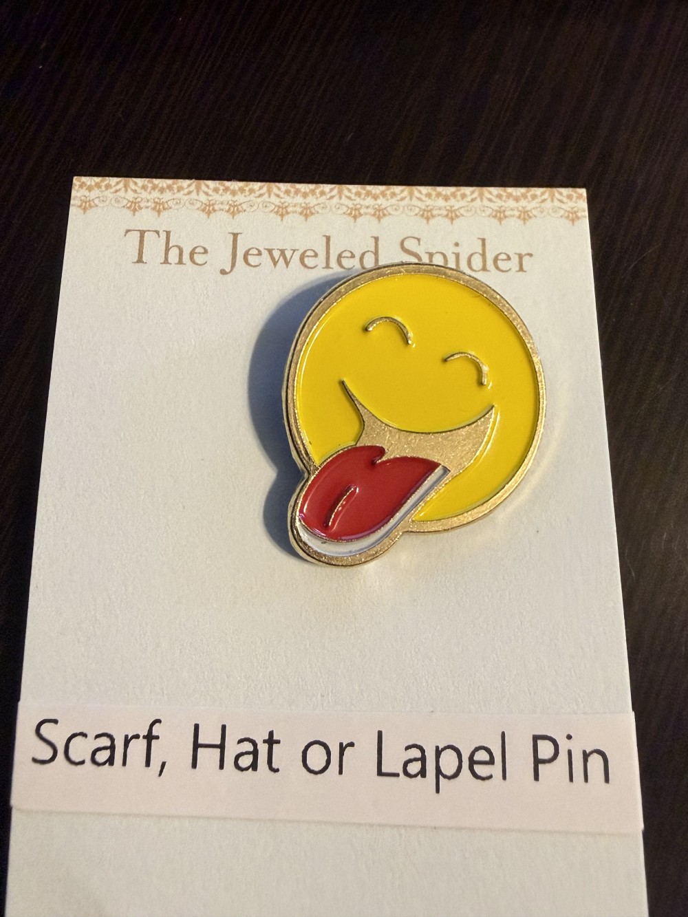 Hat Pin / Scarf Pin - Yellow Emoji with Tongue Out, Lapel Pin, Hat Pins