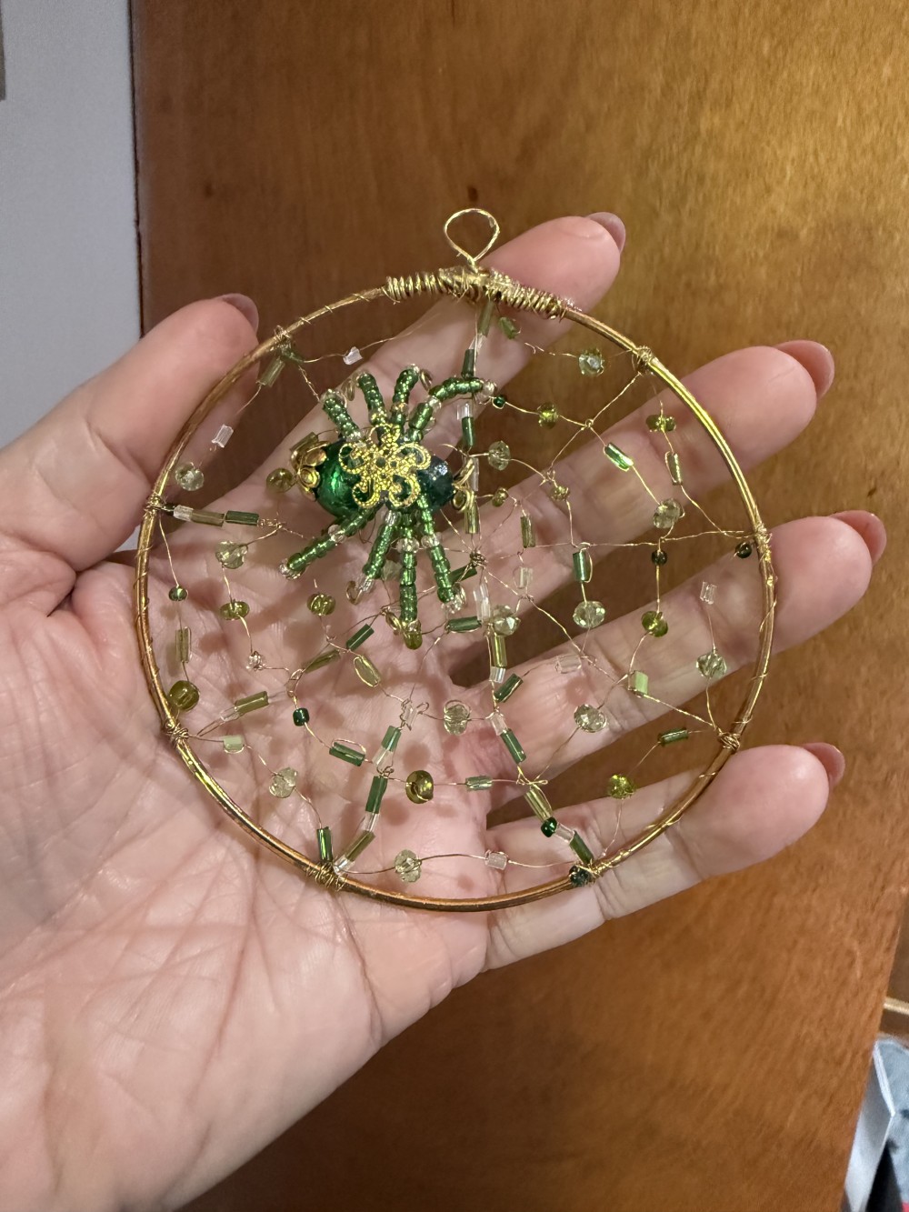 Suncatcher - Spider on Web Green Gold