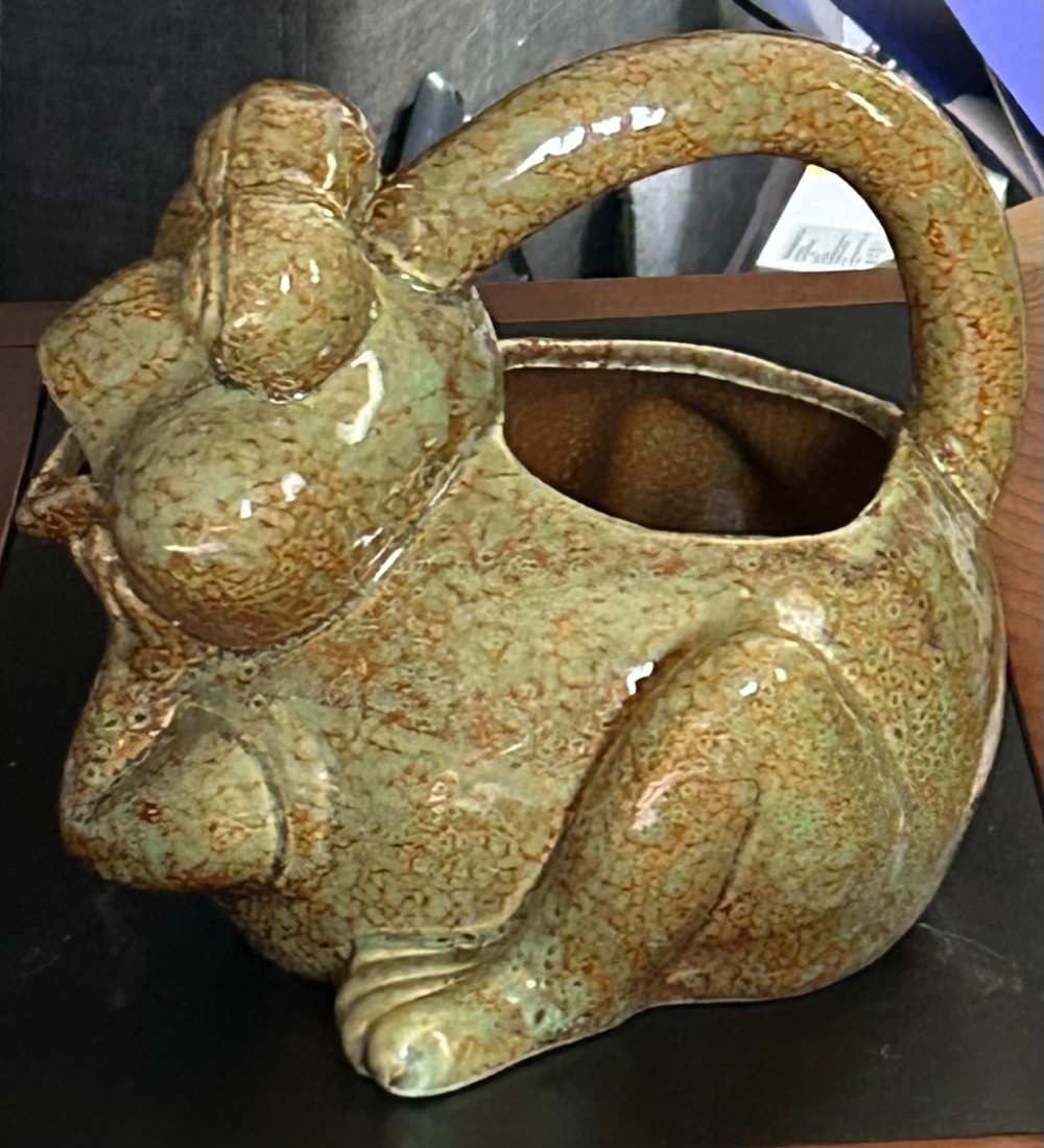 Vintage Ceramic Frog Watering Can Pitcher | Drip Glaze Whimsical Toad Art Pottery Planter | Cottagecore Garden Decor Novelty Gift