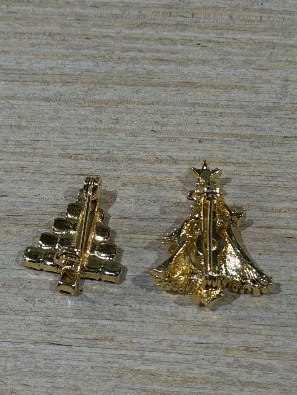 VTG Pair of Mini Jeweled Christmas Tree Brooches