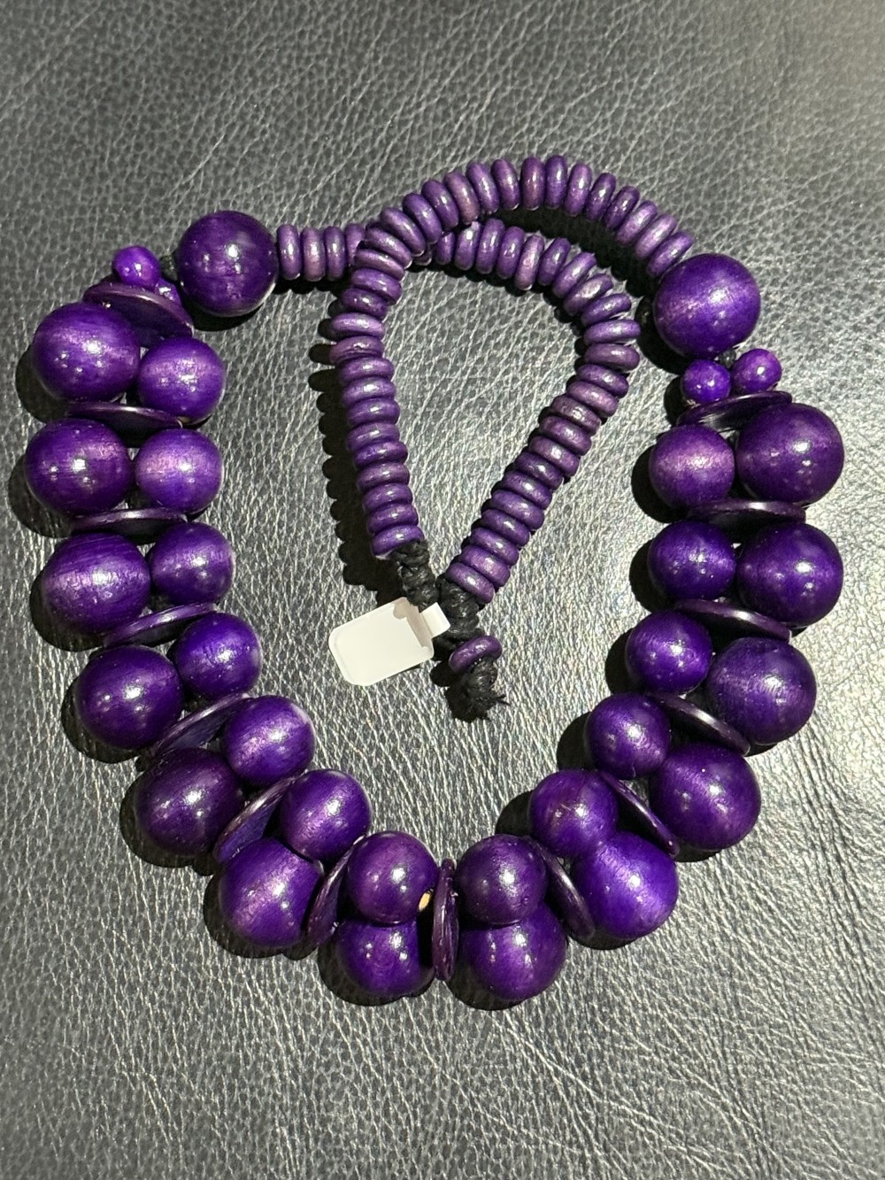 Necklace - Large Beaded Purple Double Layer Wood