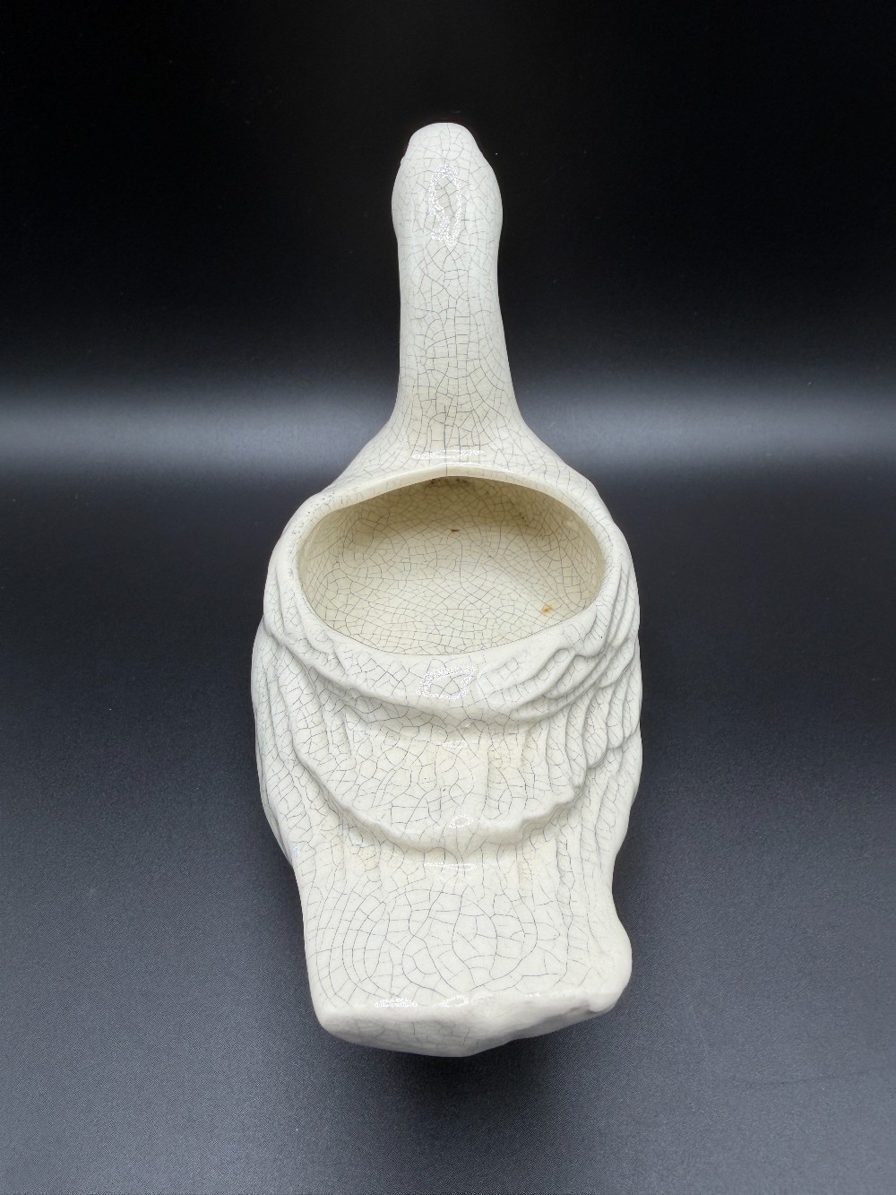 Vintage White Ceramic Swan Planter with Crackle Glaze - Mid-Century Cottagecore Bird Vase