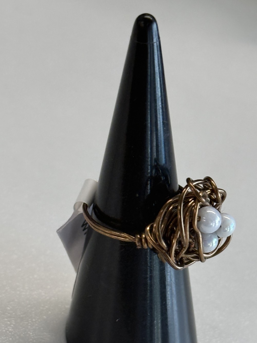 Ring - Bird Nest Brown Wire Wrapped Three White Eggs