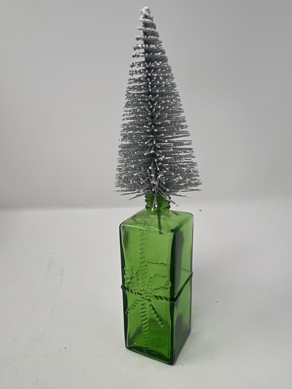 Vintage Green Bottle w/Bottle Brush Tree