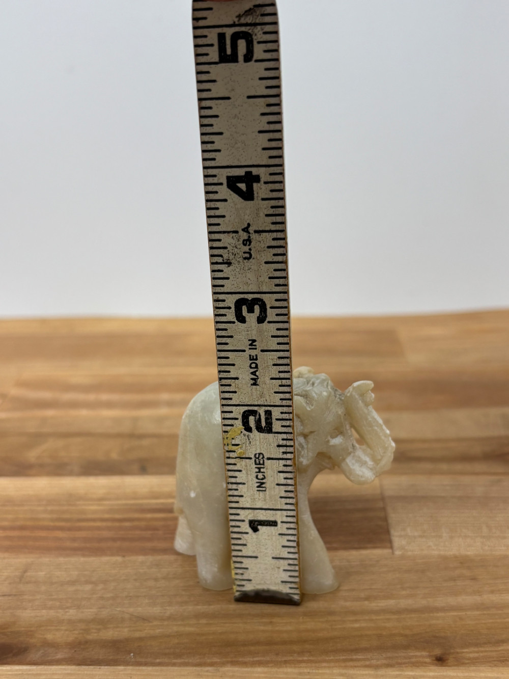 Vintage Hand Carved Stone Elephant Figurine – Raised Trunk