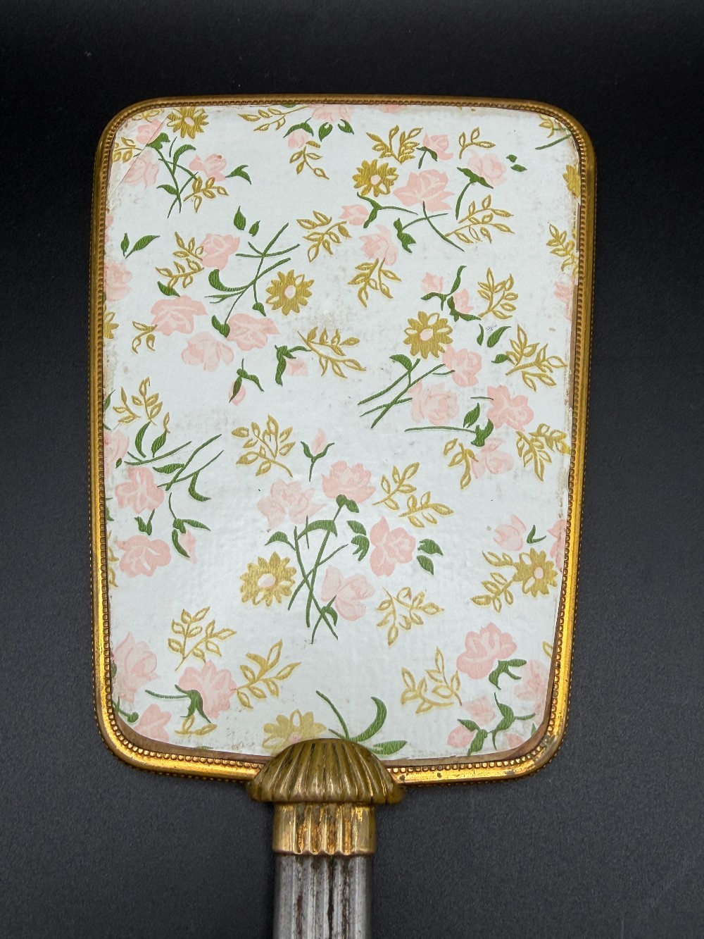 Vintage Hollywood Regency Floral Brocade Hand Mirror