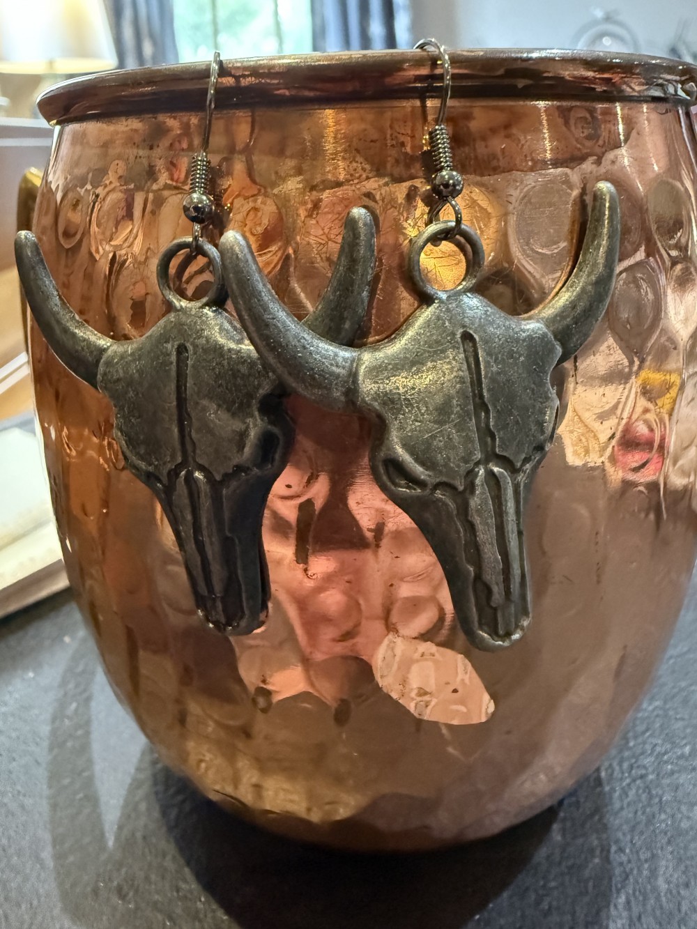 Earrings - Steer Skulls with Horns Pewter