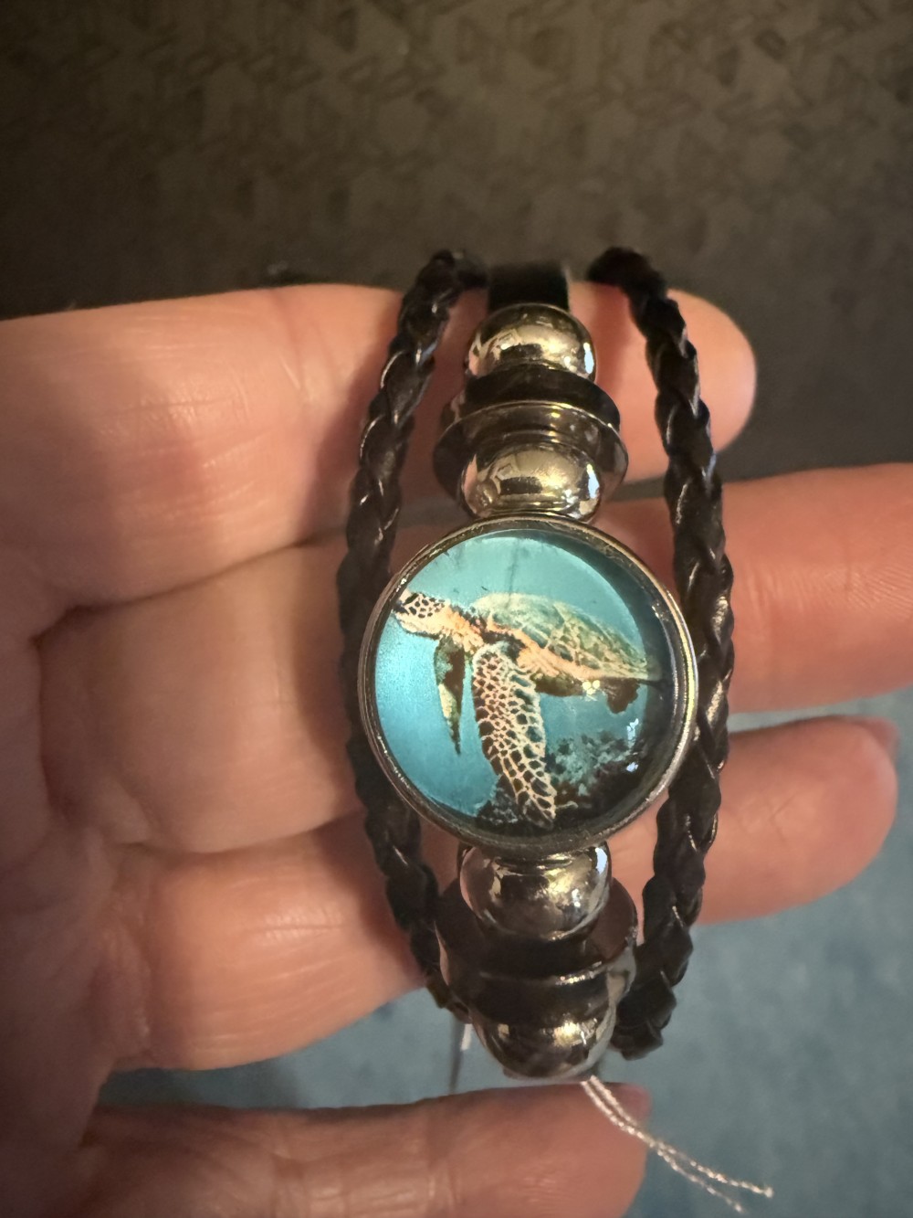 Bracelet-Genuine Leather black 3 strap Sea Turtle