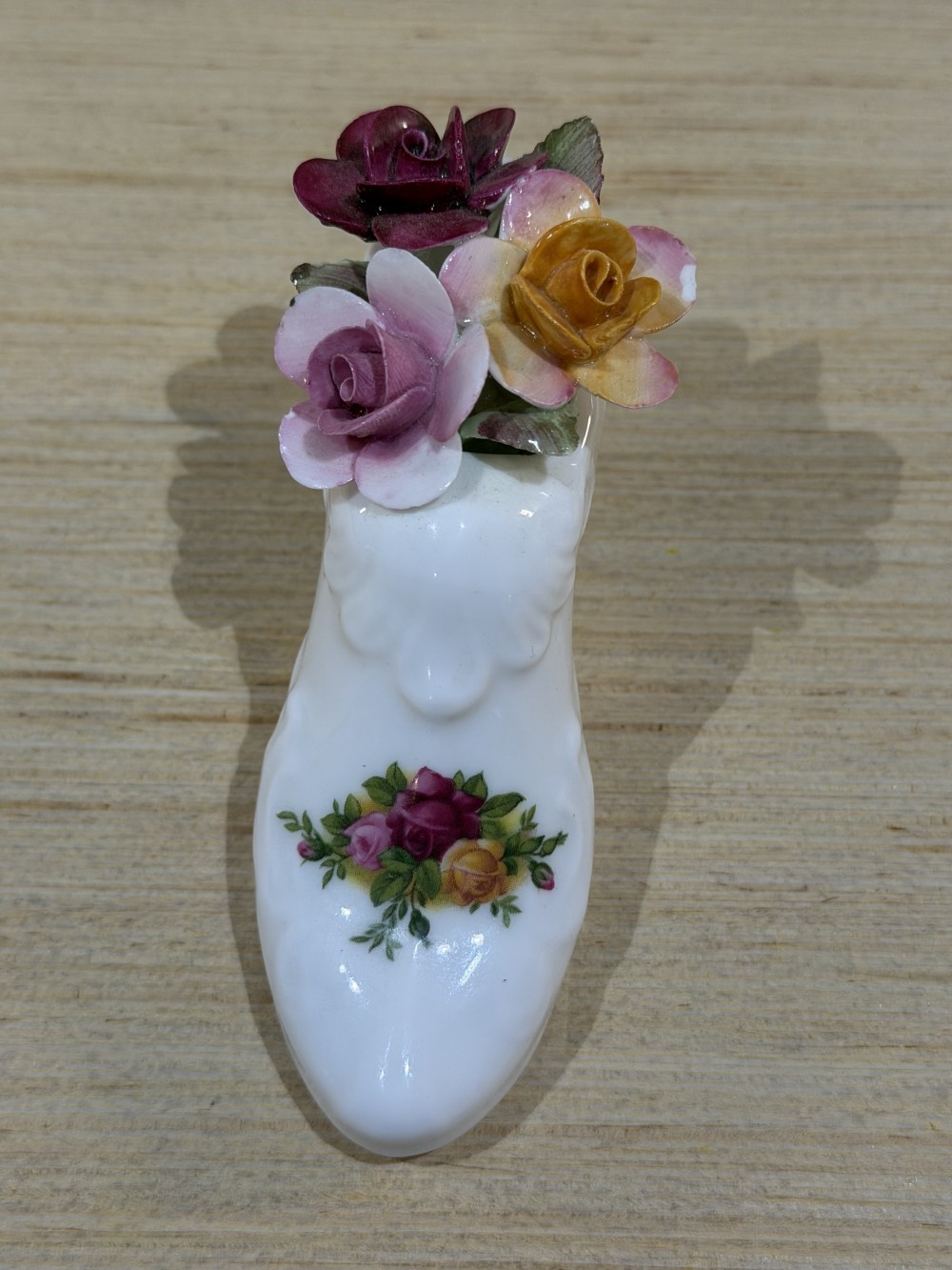 1962 Royal Albert Old Country Roses Floral Shoe, 4”