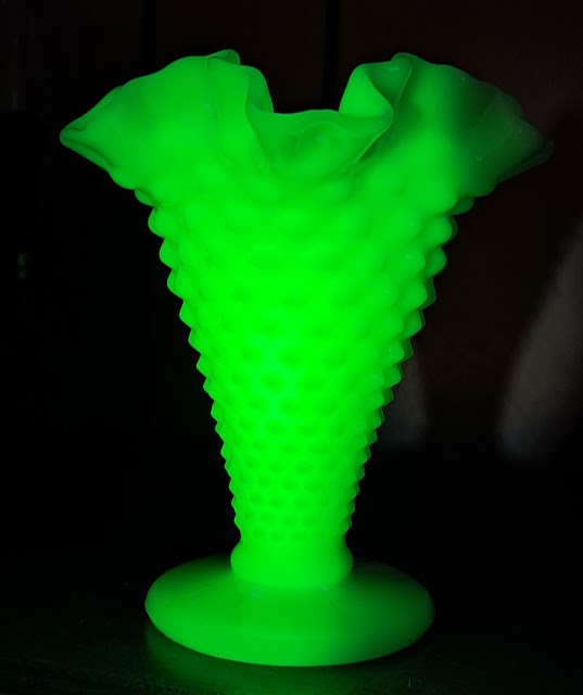 Fenton Custard Hobnail Ruffled Vase (Uranium)