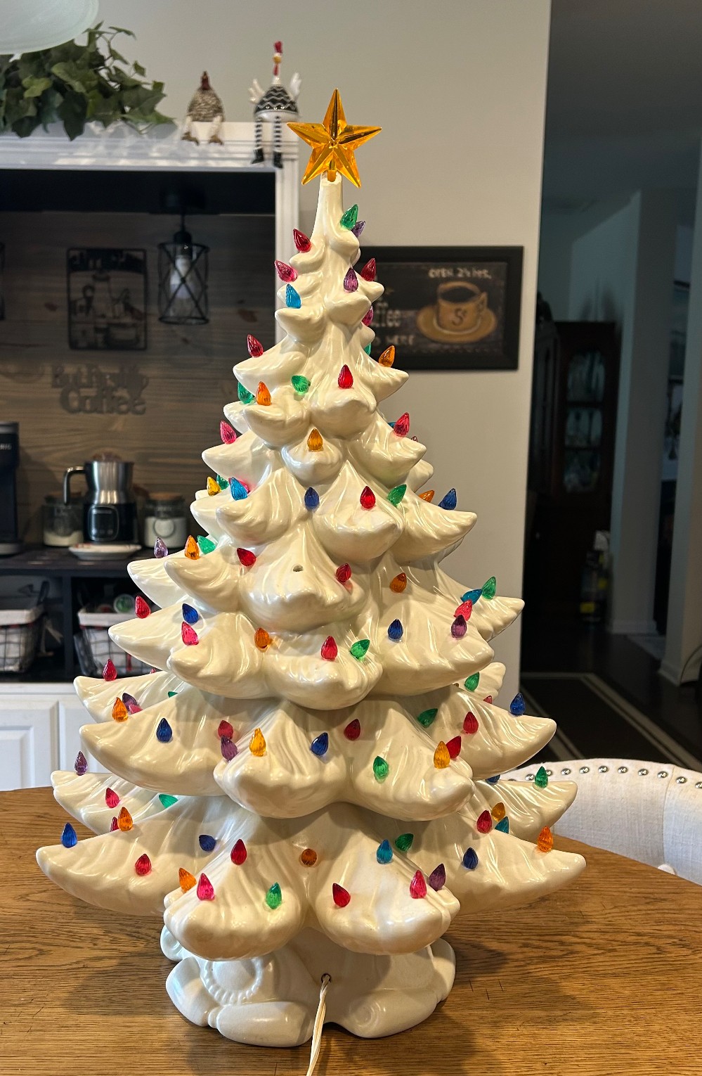 Vintage Extra Large Ceramic Christmas Tree | 24” White Glazed Atlantic Mold Style | Retro Tabletop #VintageChristmas #CeramicChristmasTree #MidCenturyChristmas #VintageHoliday #OriginalWiring