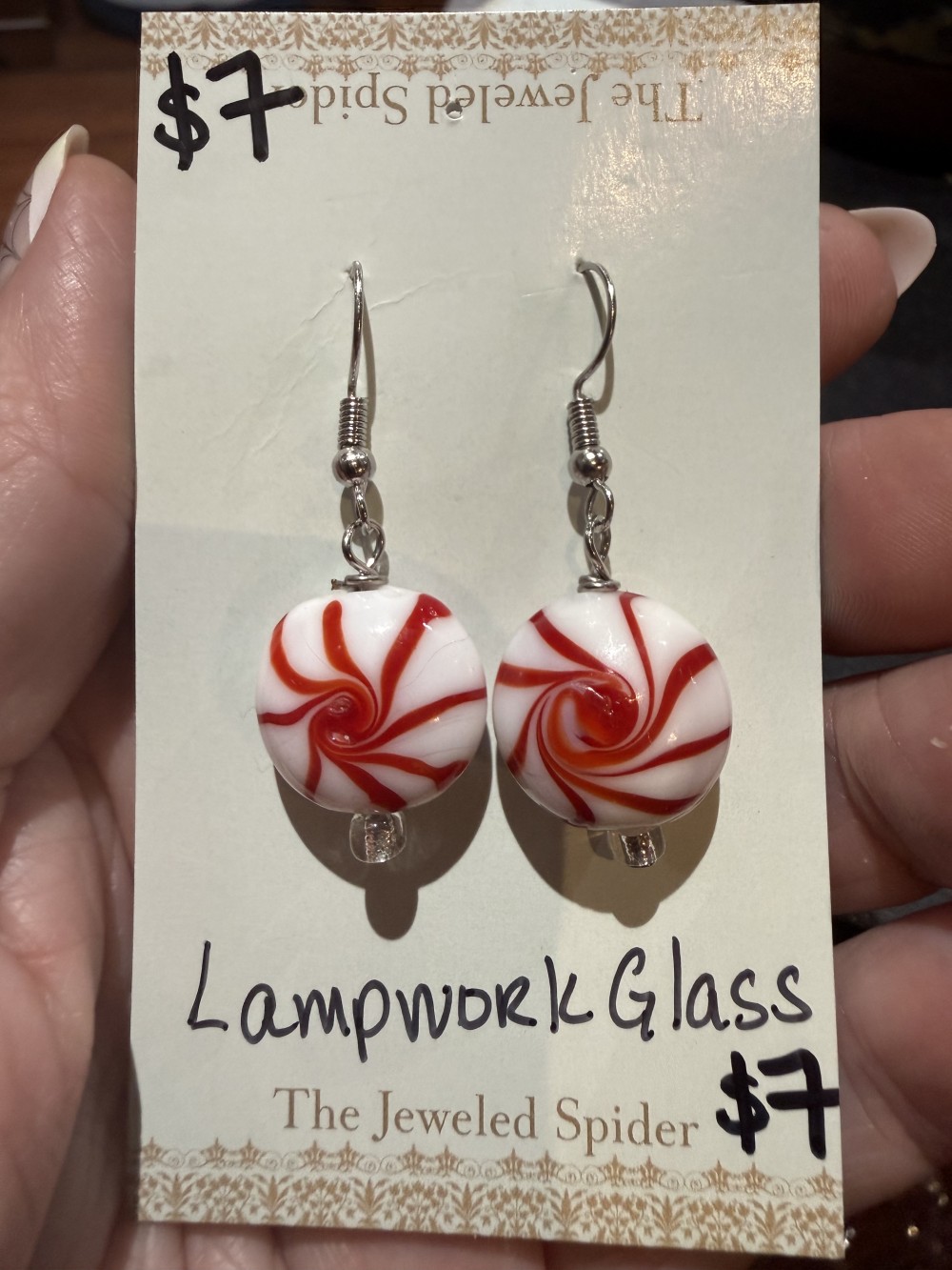 Earrings - Peppermint Candy in Red and White Lampwork Glass, Candies