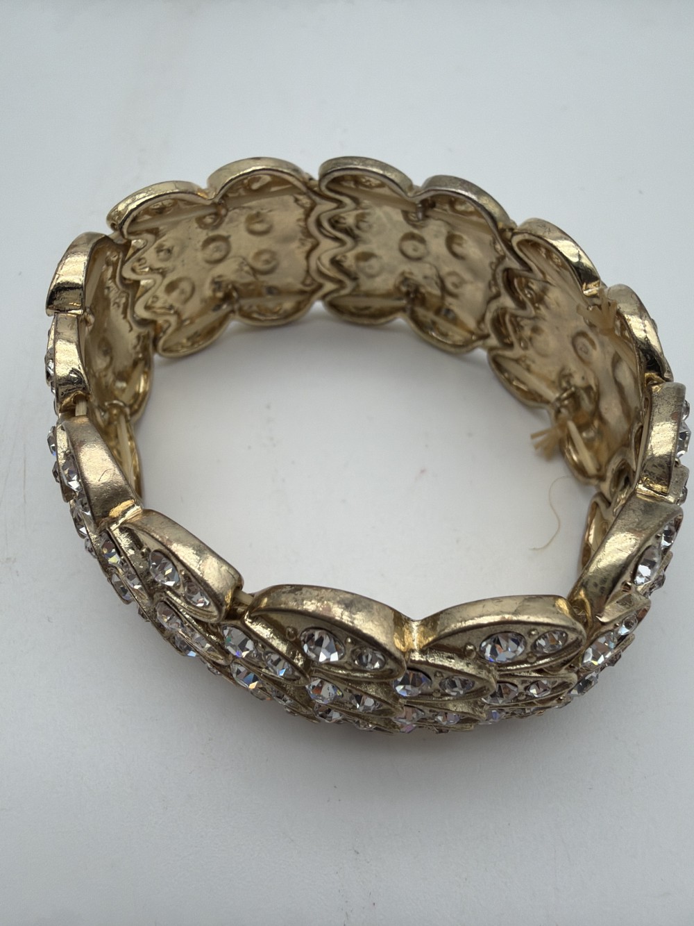 Vtg Rhinestone Leaf Stretch Bracelet