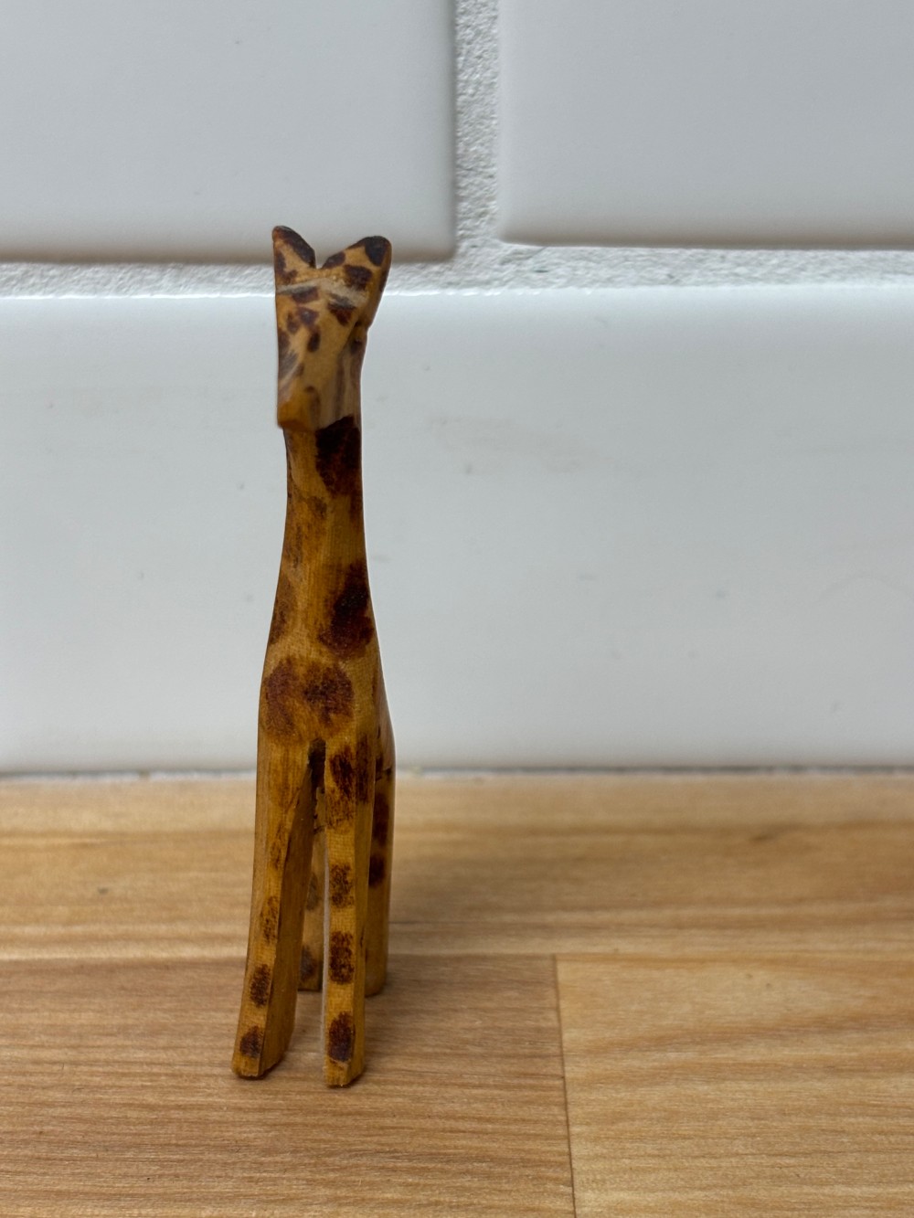 Giraffe Figurine Carved Wood Miniature Safari Animal 2½