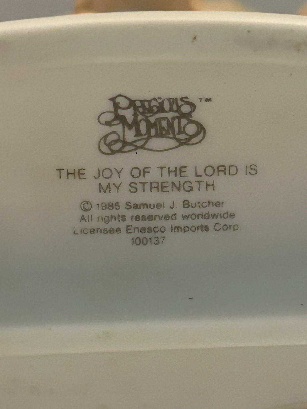 Vintage - Precious Moments figurine titled The Joy of the Lord is My Strength