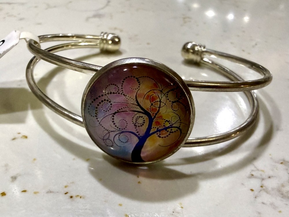 Cuff Bracelet -  Tree of Life Lavender Pink in Silver
