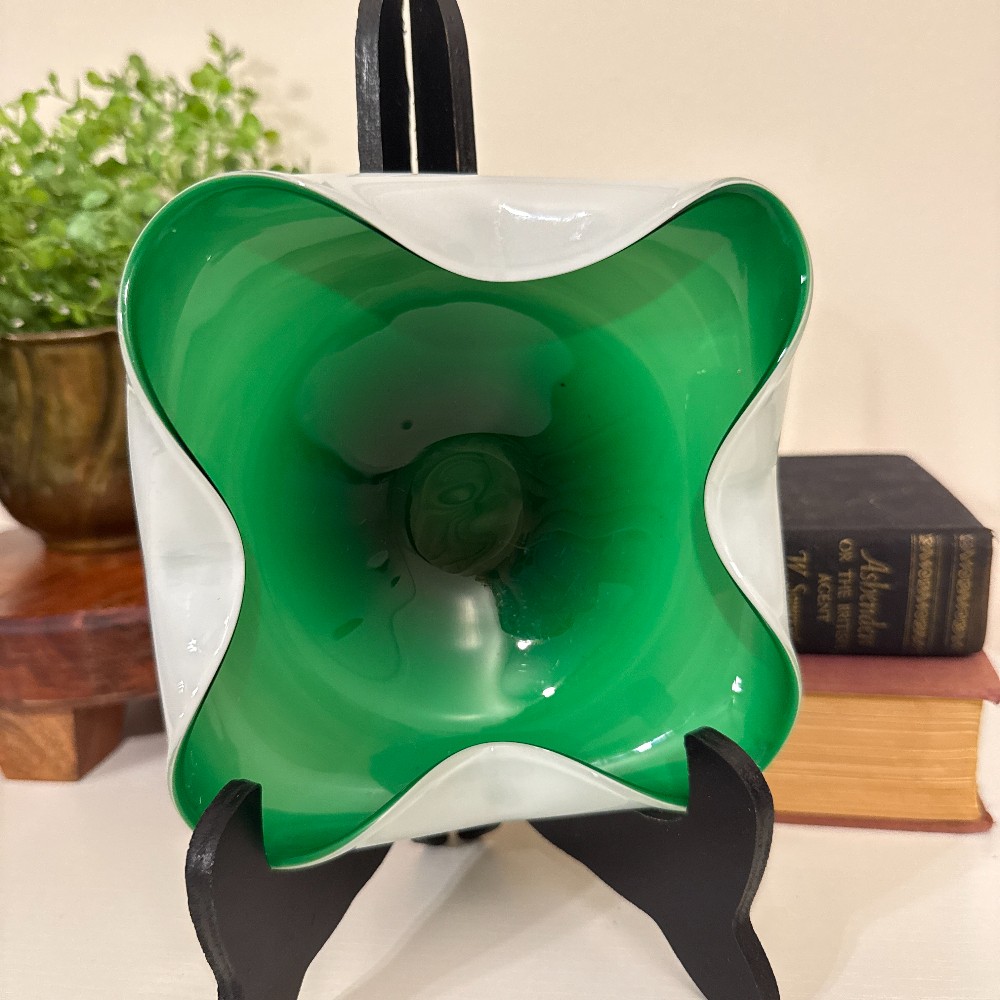 MCM Green & White Cased Glass Bowl, Japan