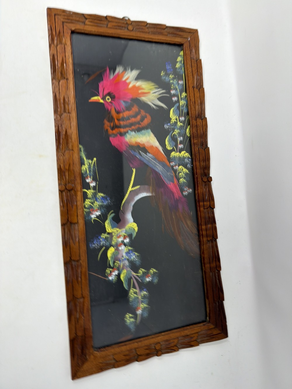 Vtg Mexican Feather Art Tropical Bird