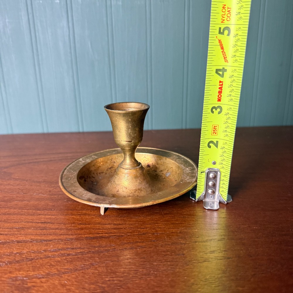 Vintage Brass Chamberstick Candle Holder, Saucer Base with Pointed Rest