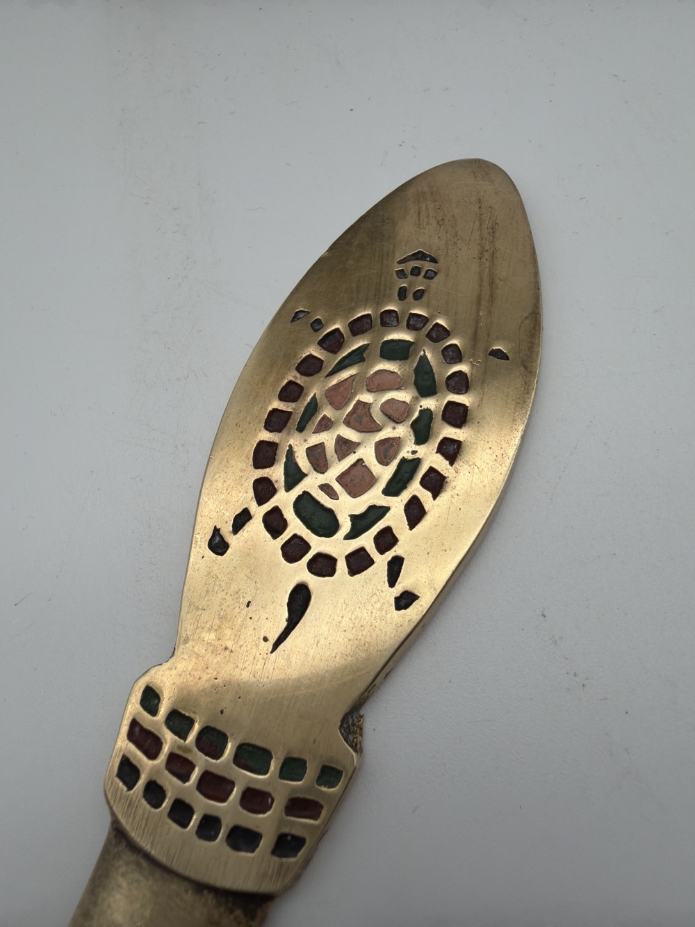 Vtg Brass Enamel Turtle Letter Opener