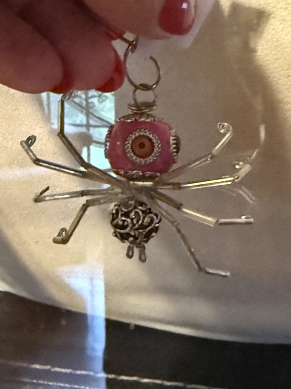 Ornament Spider Bright Pink & Silver