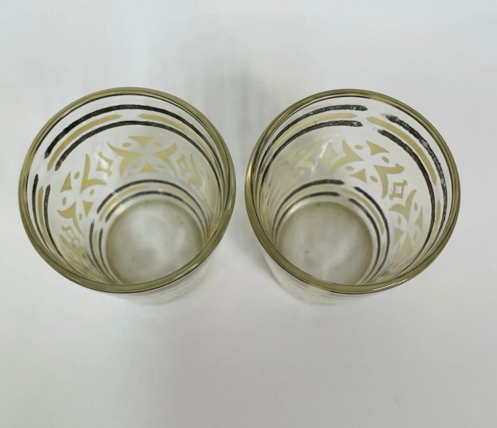 Shot Glasses MCM Gold Black Geometric Barware Mid Century Modern Set of 2