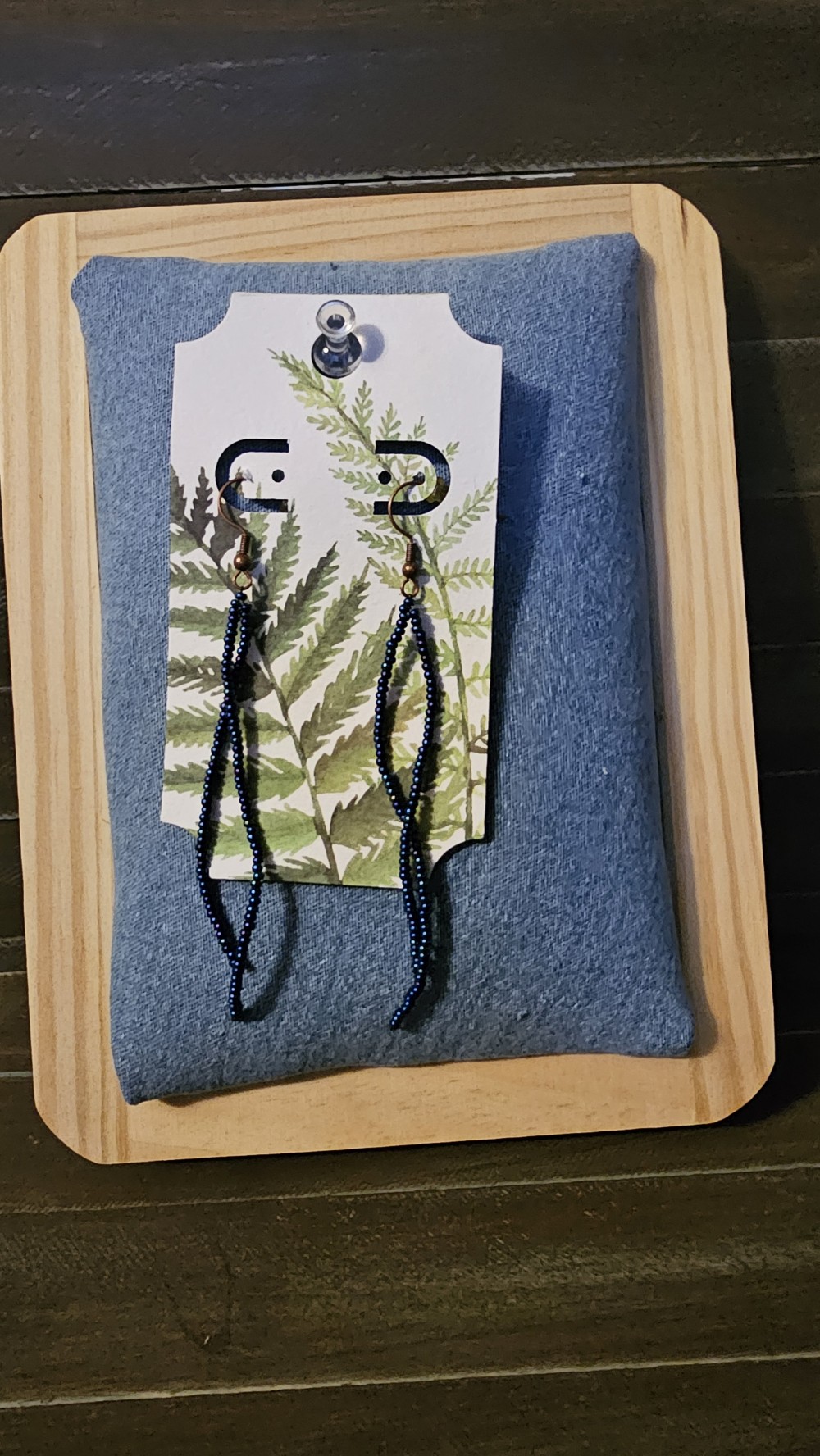 Long dark blue beaded earrings