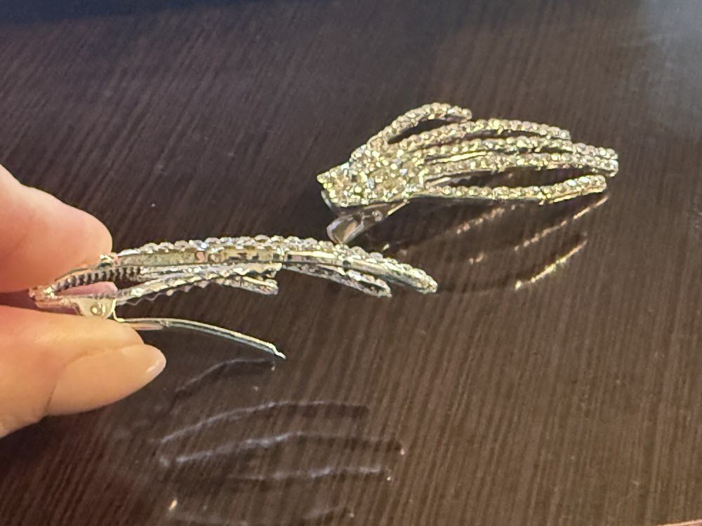 Hair Clips - Rhinestone Silver Rhinestone Skeleton Hands