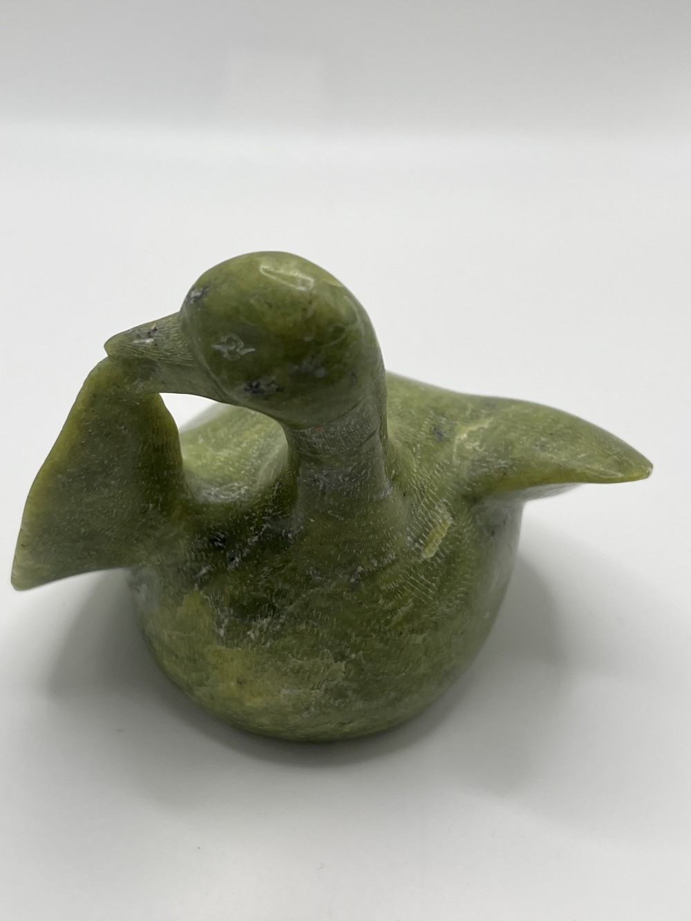 1985 Inuit green soapstone duck