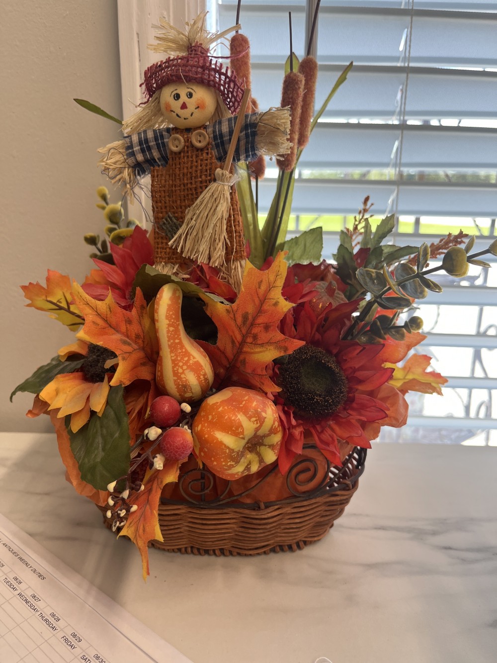 Fall flowers in rattan/wire basket