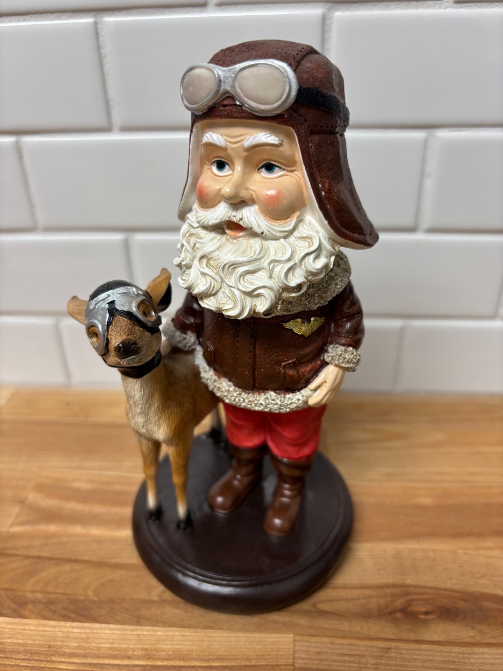 Air Force Santa & Reindeer Aviator Bobblehead Resin Christmas Figurine