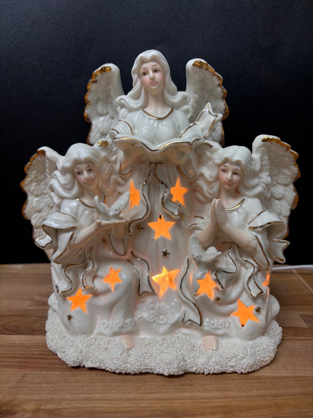 Vintage 3 Angel Christmas Light JCPenney Home Collection Bisque Ceramic