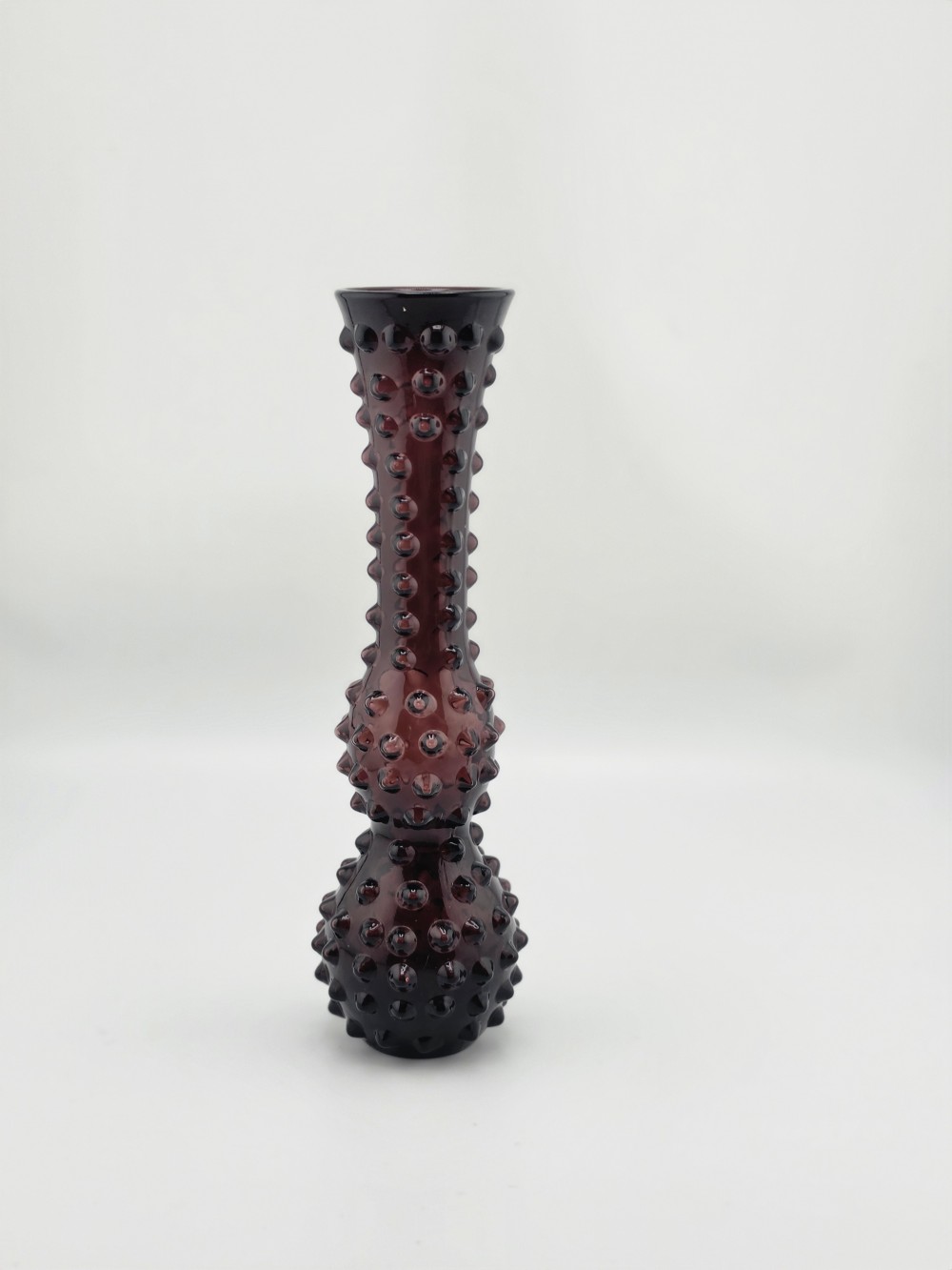 VTG 1960s 11 in Amethyst Hobnail Dbl Ball Vase