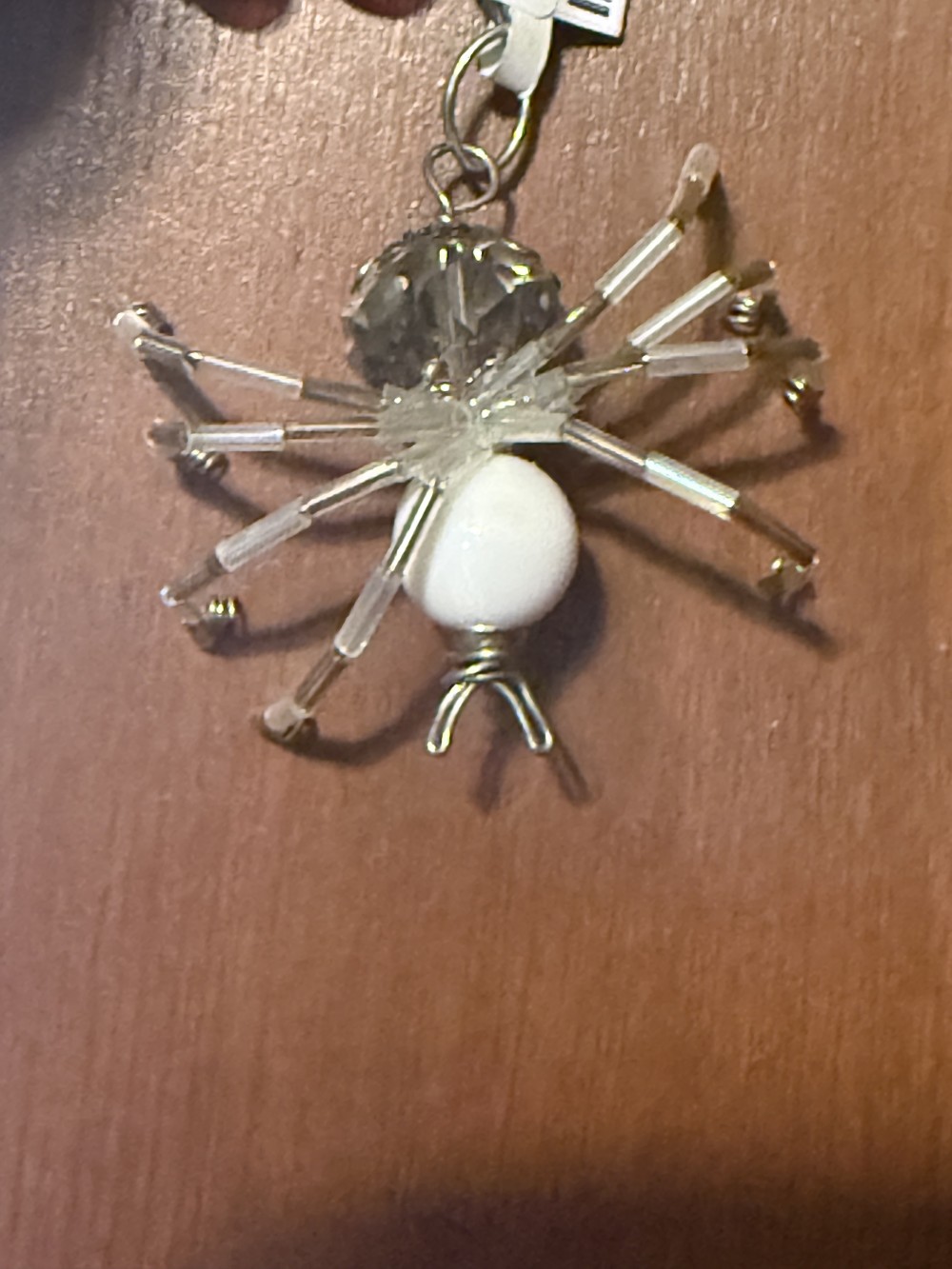 Ornament - M Spider White Clear Silver Glass