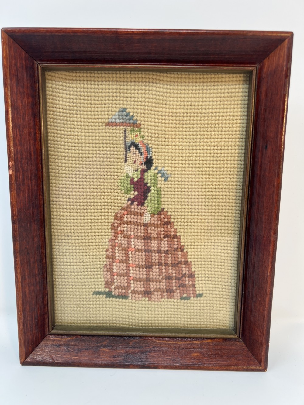 Vintage Framed Needlepoint; Victorian Woman