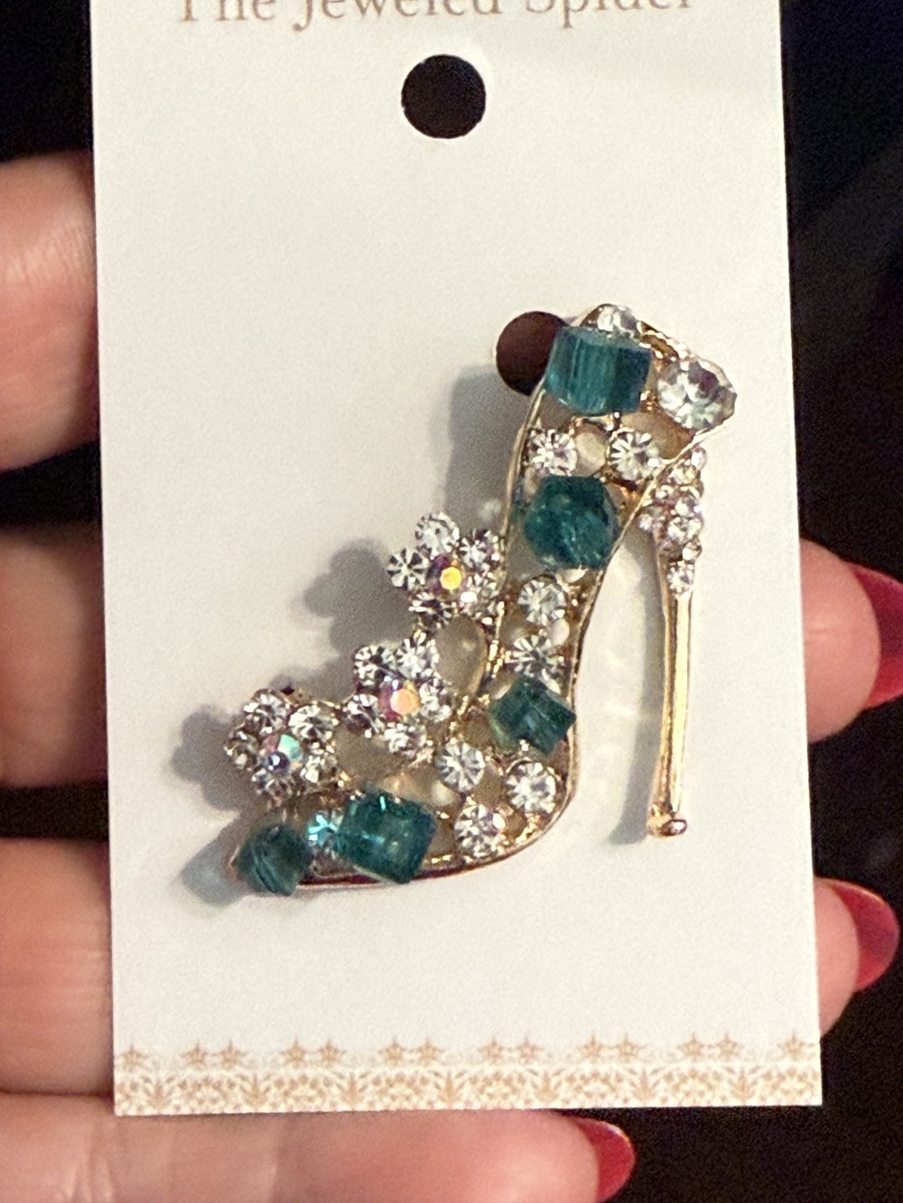 Brooch Pin - Ladies Heel Shoe Blue Rhinestone