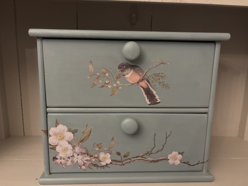 Handpainted Wood Trinket/Spice Box with Bird Decals
