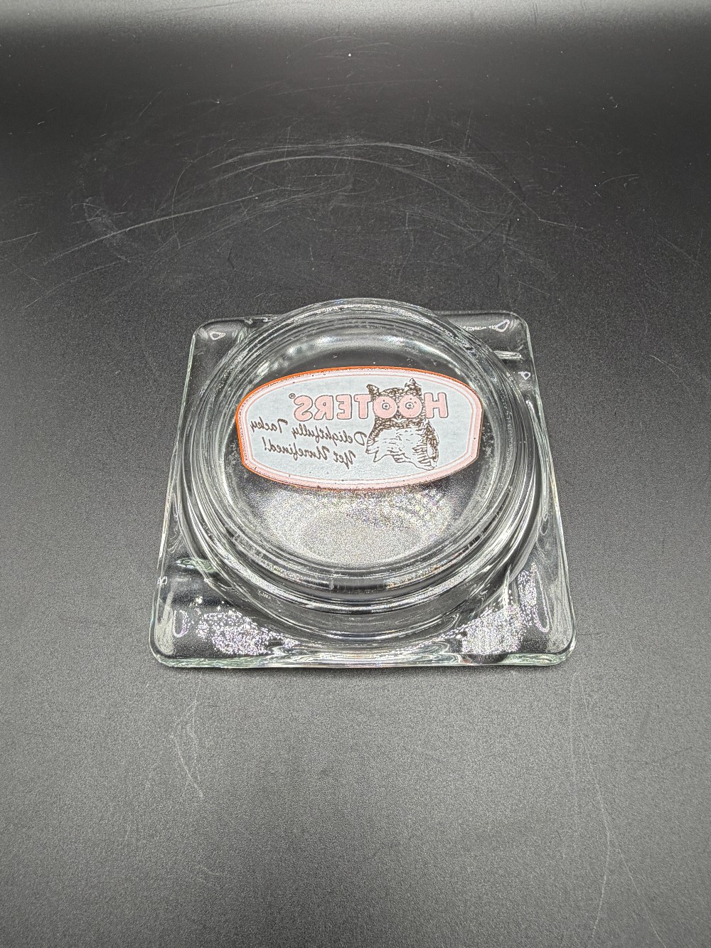 Hooters Ashtray Clear Glass Square Vintage