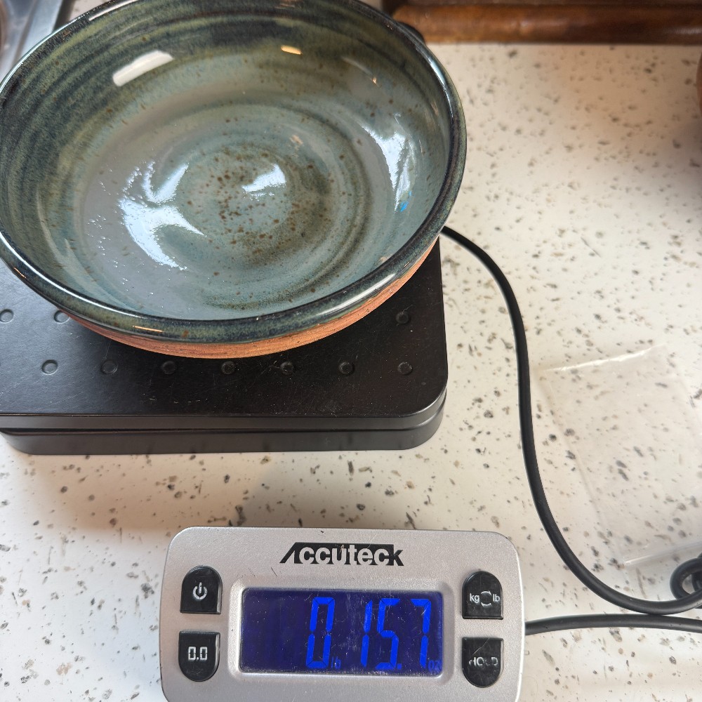Signed Studio Pottery Bowl Blue Green Glaze
