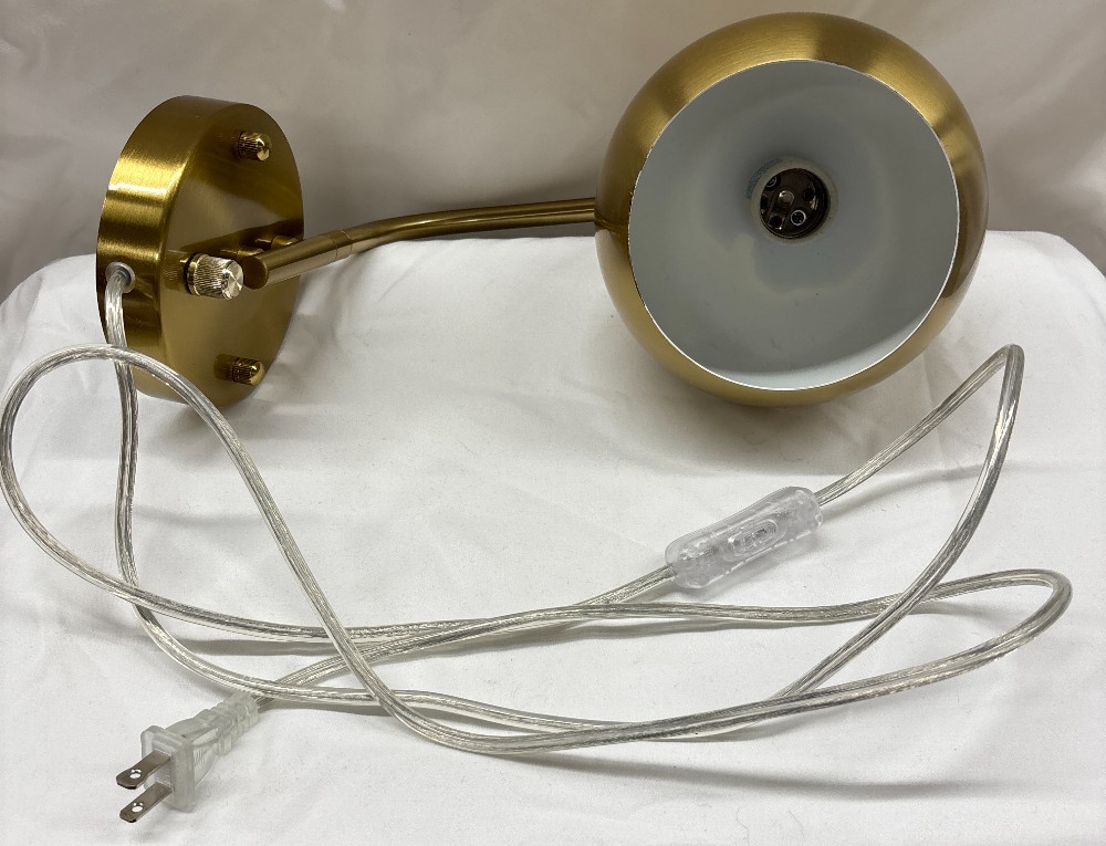 Lamp brushed brass globe swivel arm wall 6ft cord dim
