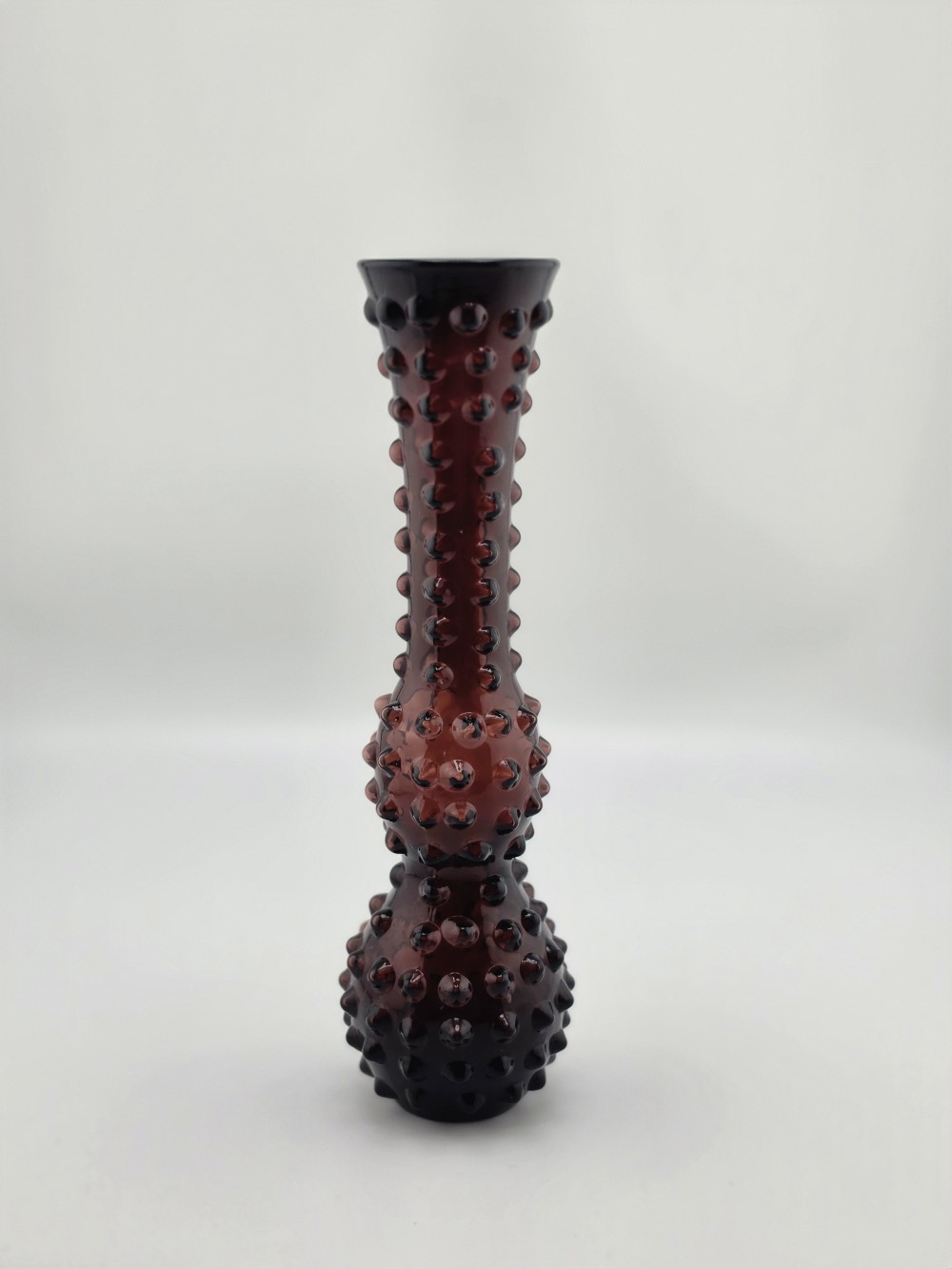 VTG 1960s 11 in Amethyst Hobnail Dbl Ball Vase
