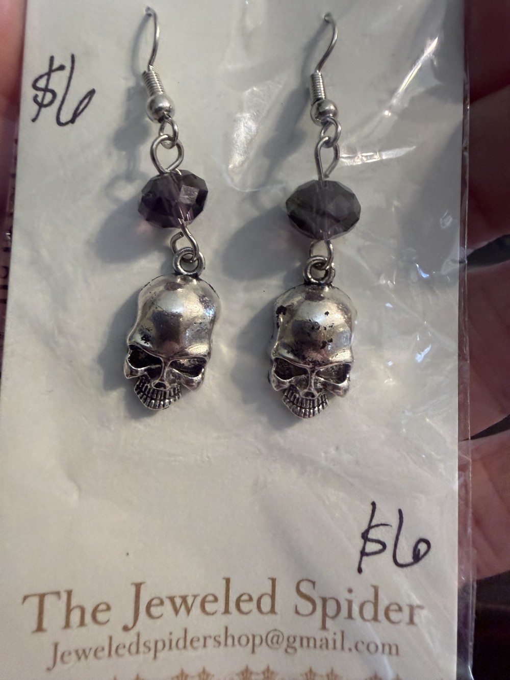 Earrings - Skull w/ Purpled Bead