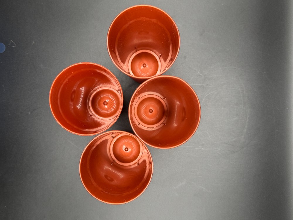 Vintage 1970s Nasco Plastic Mushroom Tumblers - Rust Copper & Silver Toadstool Cups - Set of 4 (Mold 3072)