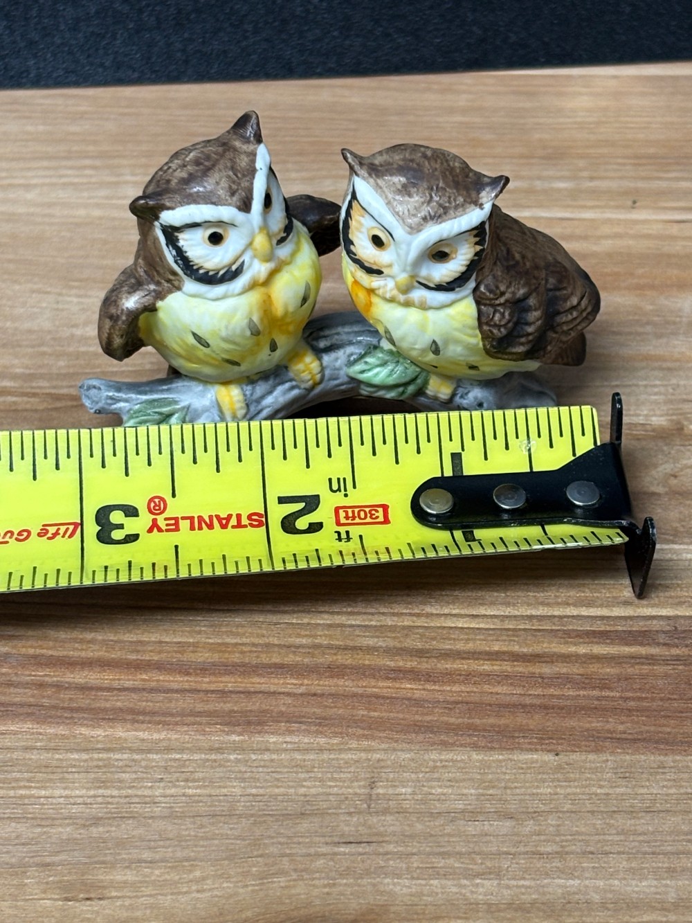 Lefton Hand Painted Owl Pair on Branch Figurine #00753 Taiwan Owls Vintage