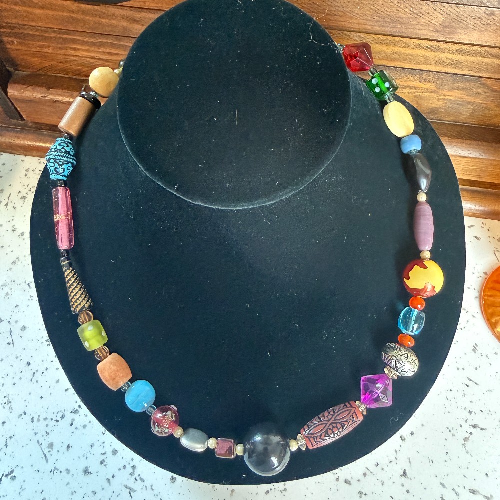 Vintage Mixed Bead Necklace With Toggle Clasp