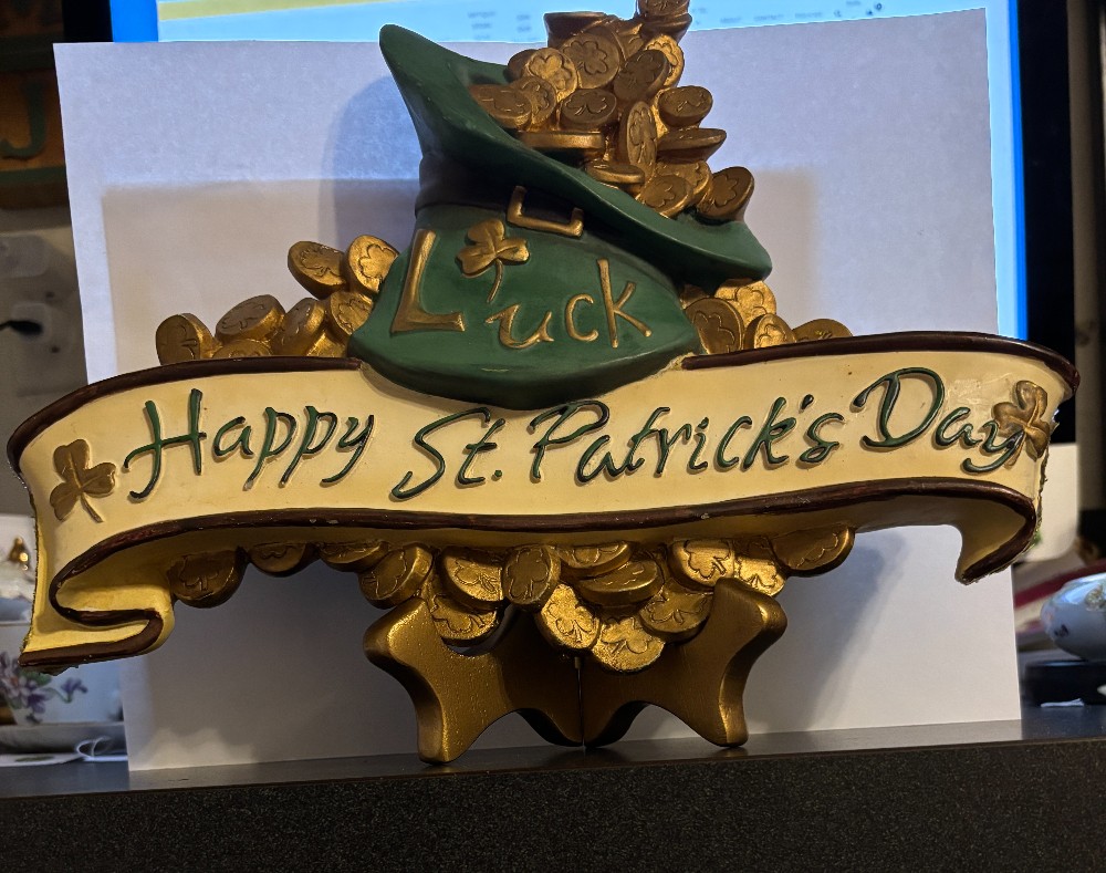 Happy St. Patrick's Day hanging decor green hat w/coins