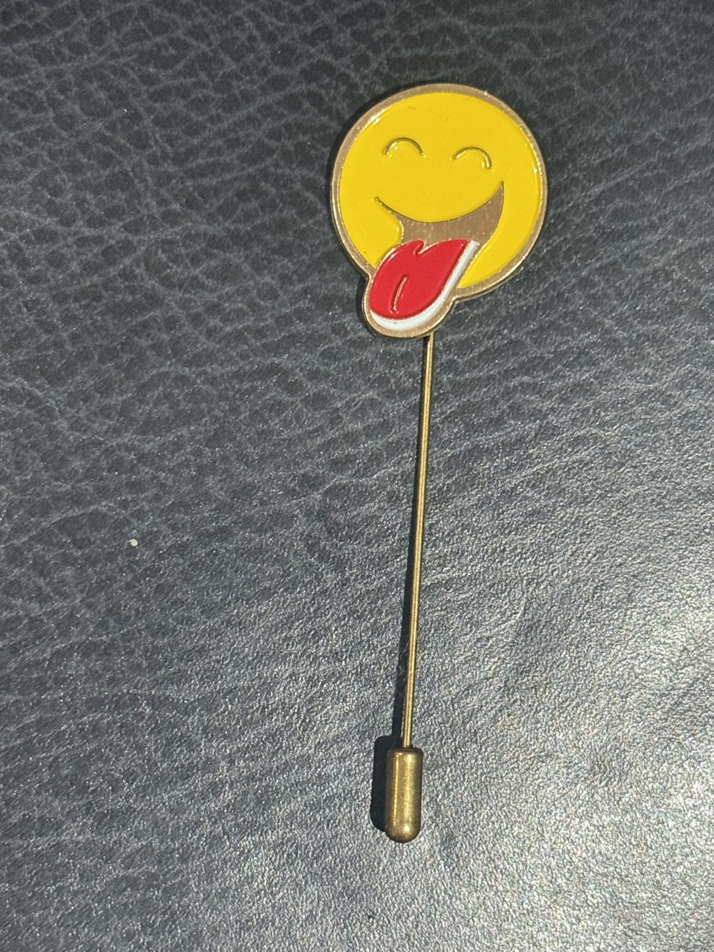 Hat Pin / Scarf Pin - Yellow Emoji with Tongue Out, Lapel Pin, Hat Pins