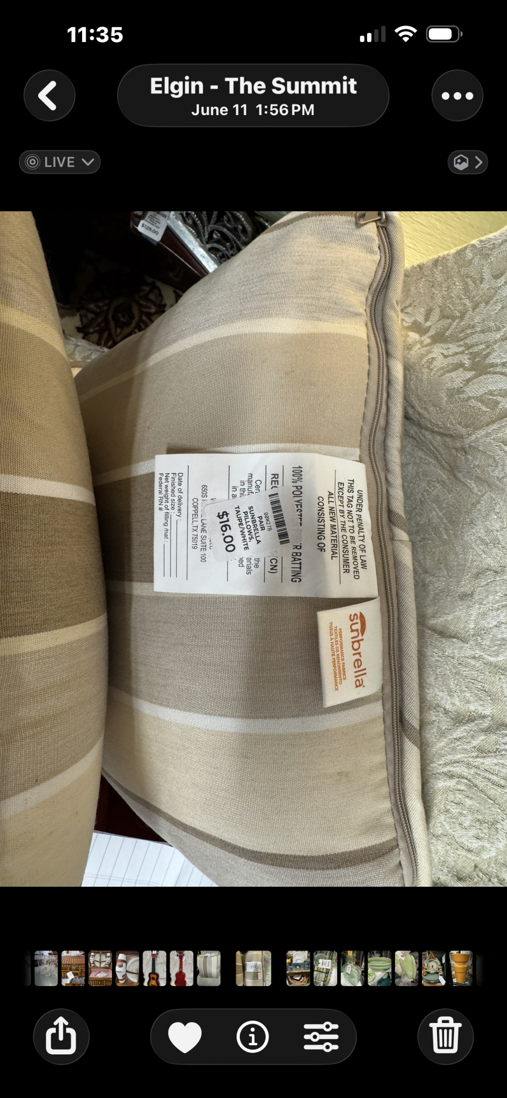 PAIR SUNBRELLA PILLOWS, TAUPE/WHITE